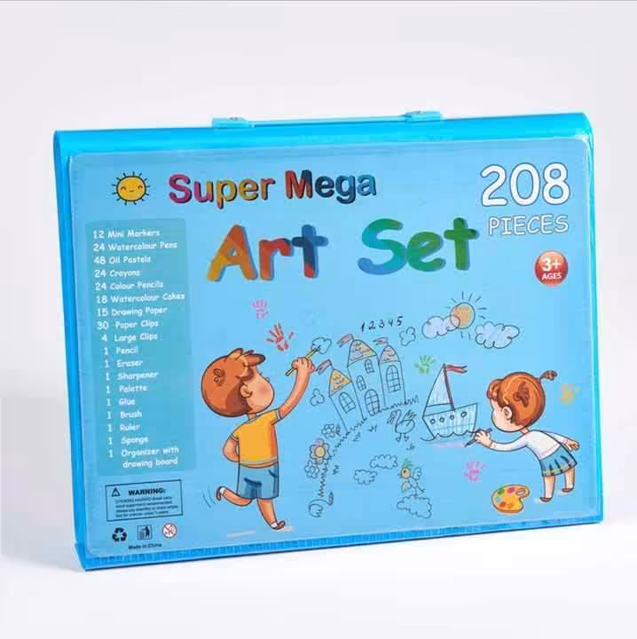 حقيبة الرسم الفني للأطفال – 208 قطعة (أزرق)